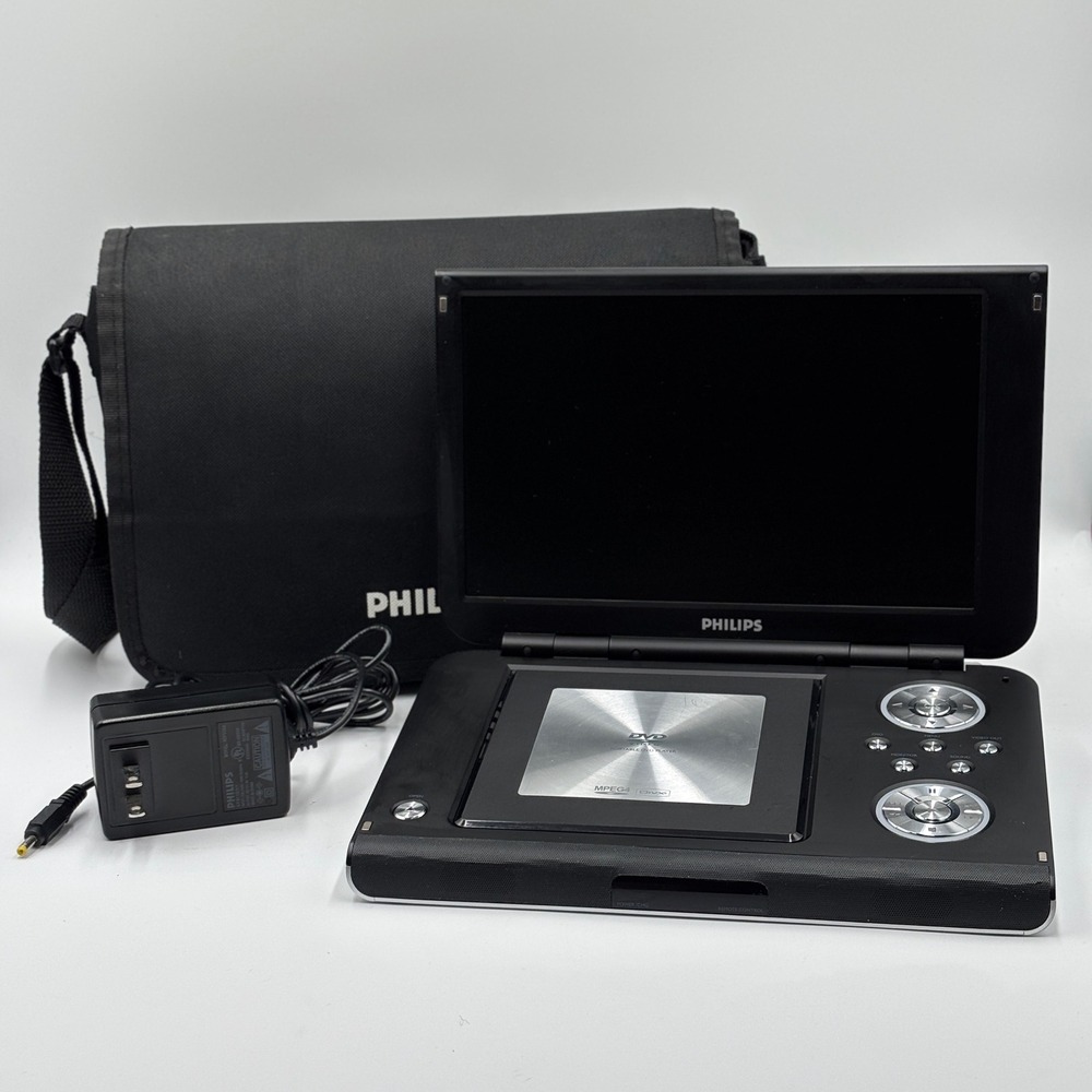 Philips PET1002 Portable DVD Player 10.2 Inch Screen Carry Case AC Adapter Works